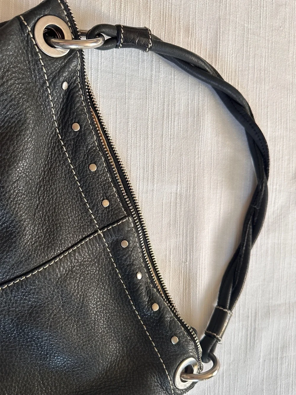 vintage FOSSIL Black Pebbled Leather Slouchy Hobo Shoulder Bag 75082 - EUC